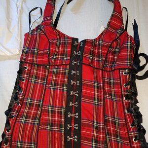 Vintage Plaid Hot Topic Red and Black Plaid Corset Shirt NWT